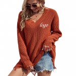 Ripped Fringed Knitted Sweater with Logo