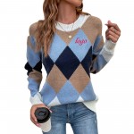 Colorblock Argyle Pullover Sweater with Logo
