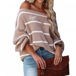 Off-Shoulder Striped Sweater with Logo