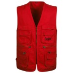 Men's Casual Outdoor Work Multi-Function Pockets Fishing Photo Journalist Cotton Vest with Logo