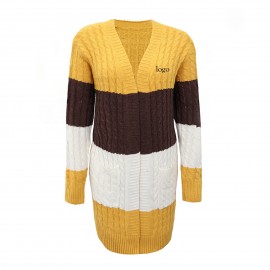 Logo Branded Color Block Striped Cardigans