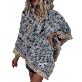 Tassels Knitted Shawl Scarf Poncho with Logo