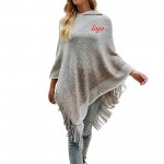 Hooded Tassels Knitted Shawl Scarf Poncho with Logo