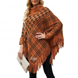 Tassels Knitted Shawl Scarf Poncho with Logo