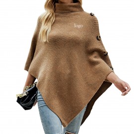 Customized Turtleneck Loose Button Shawls Sweater  Customized Turtleneck Loose Button Shawls Sweater