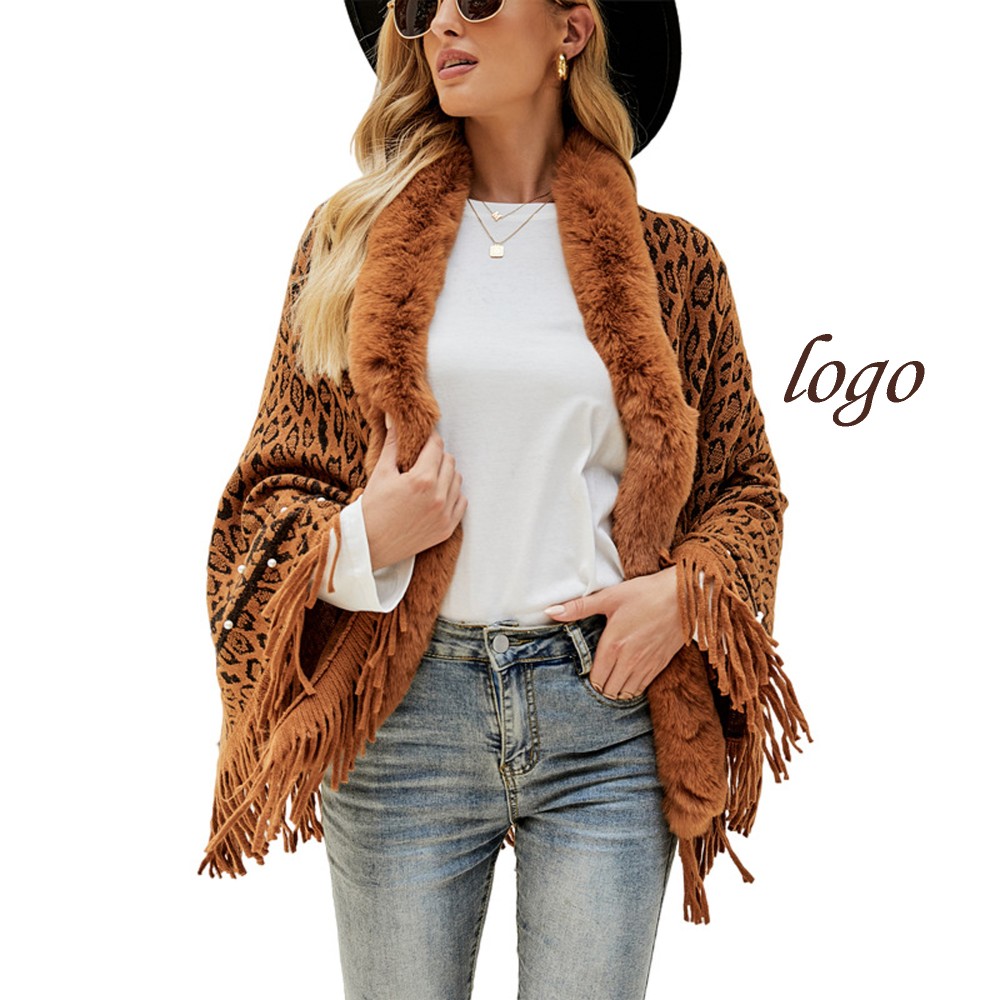 Faux Fur Shawl Wrap Cloak Cardigan with Logo