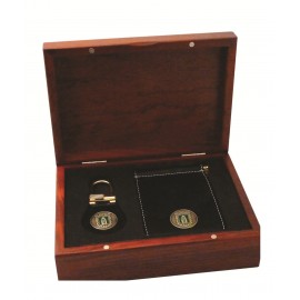 Logo Printed Rosewood Finish Gift Set- key fob, money clip