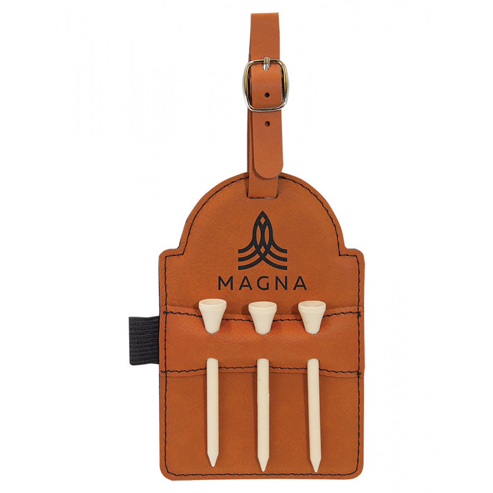 Rawhide Golf Bag Tag with 3 Tees, Laserable Leatherette Custom Branded Rawhide Golf Bag Tag with 3 Tees, Laserable Leatherette Custom Branded