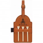 Logo Printed Rawhide Laser Engraved Leatherette Golf Bag Tag with 3 Wooden Tees (5" x 3 1/4")