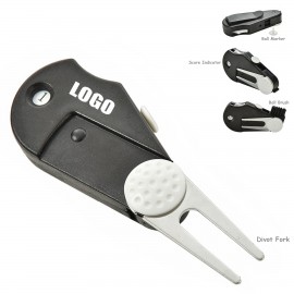 Logo Printed 4 IN 1 Folded Golf Divot Fork Ball Marker