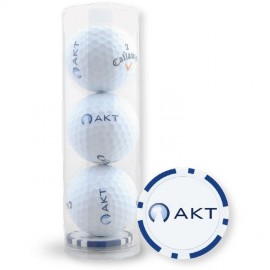 3-Ball Tube w/Poker Chip Ball Marker Custom Branded  3-Ball Tube w/Poker Chip Ball Marker Custom Branded