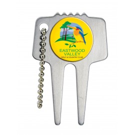 Logo Printed Domed Steel Divot Tool w/Chain  Logo Printed Domed Steel Divot Tool w/Chain