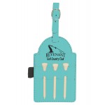 Logo Printed Teal Golf Bag Tag with 3 Tees, Laserable Leatherette