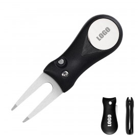 Custom Branded 2 IN 1 Folded Golf Divot Fork Ball Mark