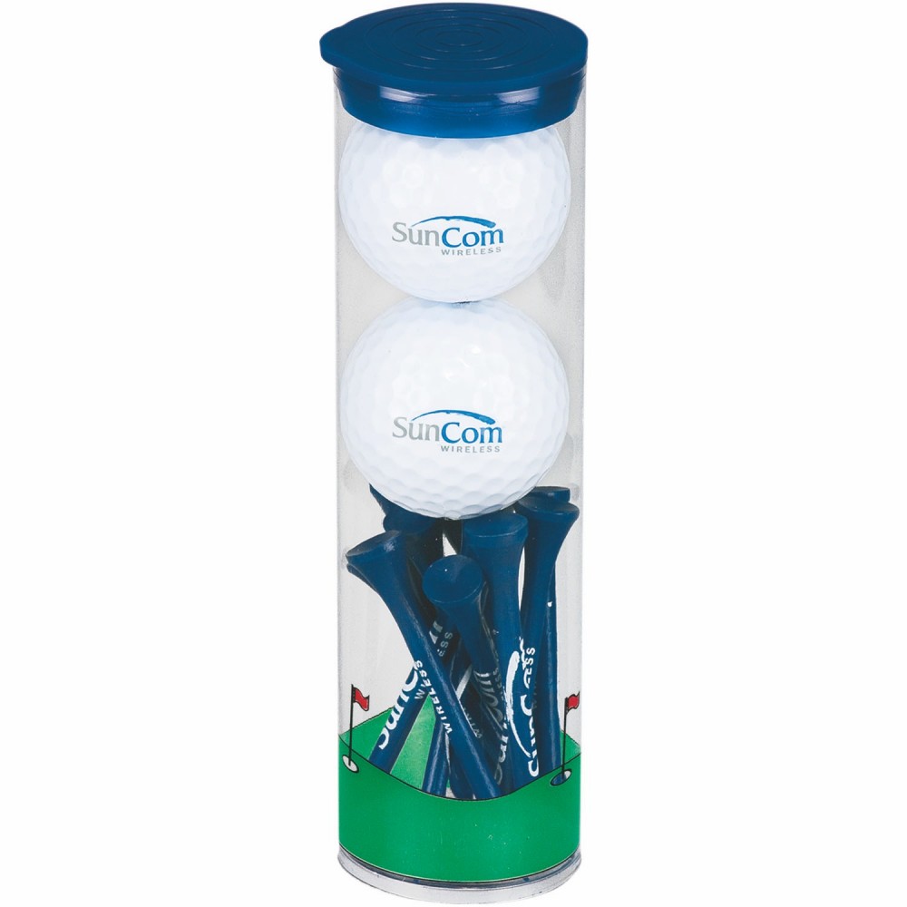Custom Imprinted 2 Ball Tall Tube w/ Pinnacle Rush Golf Balls