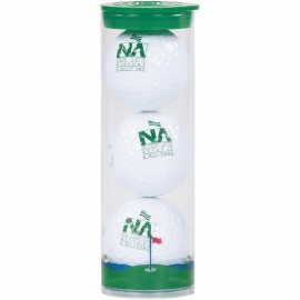 Custom Branded 3 Ball Clear Tube w/ Pinnacle Rush Golf Balls