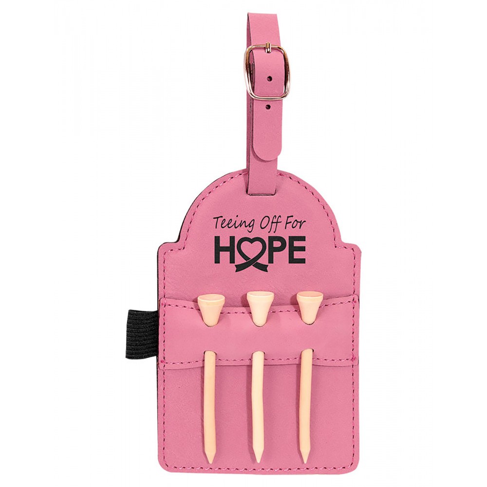 Pink Golf Bag Tag with 3 Tees, Laserable Leatherette Logo Printed