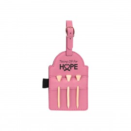Custom Imprinted 3" x 5" Pink Leatherette Golf Bag Tag w/ 3 Wooden Tees