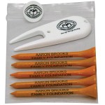 Golf Tee Polybag Combo Pack with (5) 3 1/4 Inch Tees, (1) Ball Marker and (1) Divot Tool Logo Printed