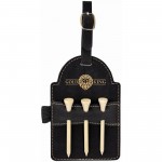 Black/Gold Laser Engraved Leatherette Golf Bag Tag with 3 Wooden Tees (5" x 3 1/4") Logo Printed