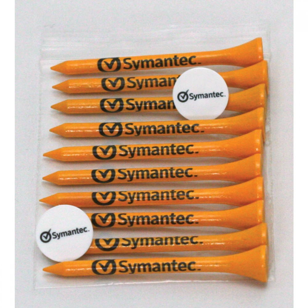 Golf Tee Polybag Combo Pack with (10) 3 1/4 Inch Tees and (2) Ball Marker Custom Imprinted