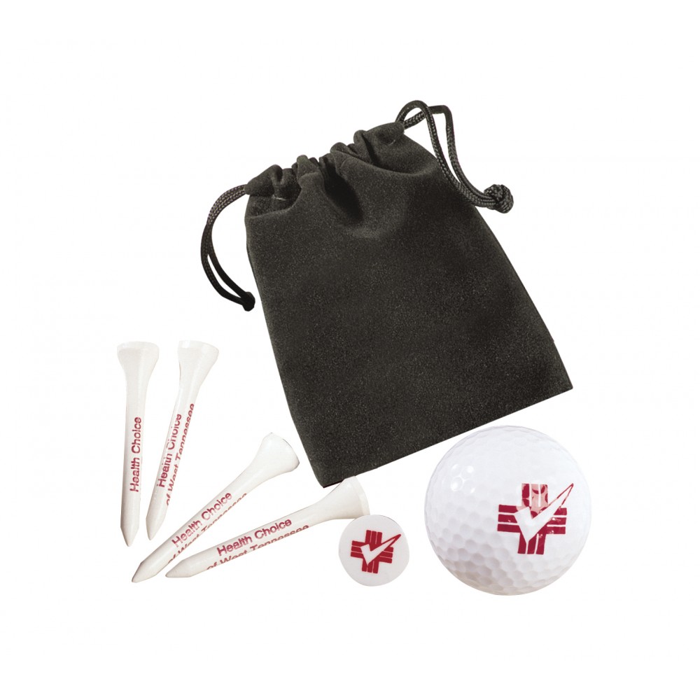 Logo Printed Golf Gift Set In Velour Bag