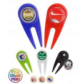 Logo Printed Golf Divot Tool w/ Metal Ball Marker -Full Color