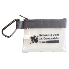 School/PPE clip pouch Clear Vinyl See through Zipper Pouch w/Carabiners Logo Printed