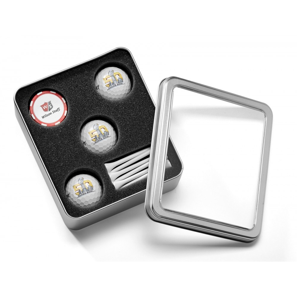 Wilson Staff 50 Elite Golf Ball - 3 Ball Tin w/ 1 poker chip ball marker Custom Imprinted Wilson Staff 50 Elite Golf Ball - 3 Ball Tin w/ 1 poker chip ball marker Custom Imprinted