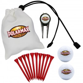 Custom Microfiber Pouch Golf Gift Set - Golf Ball, Divot Tool & Tees