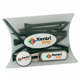 Clear Pillow Pack Golf Gift Set - Divot Tool, Ball Marker & Tees with Logo