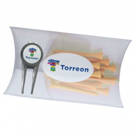 Clear Pillow Pack Golf Gift Set - Divot Repair Tool & Tees with Logo