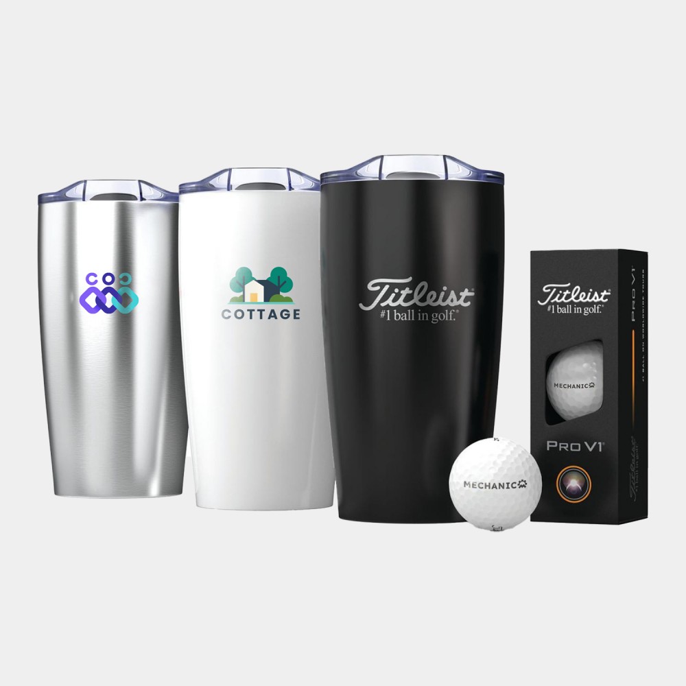 Personalized Titleist 3-Ball Pro V1 Golf Balls & 20 Oz. Custom Tumbler Gift Set