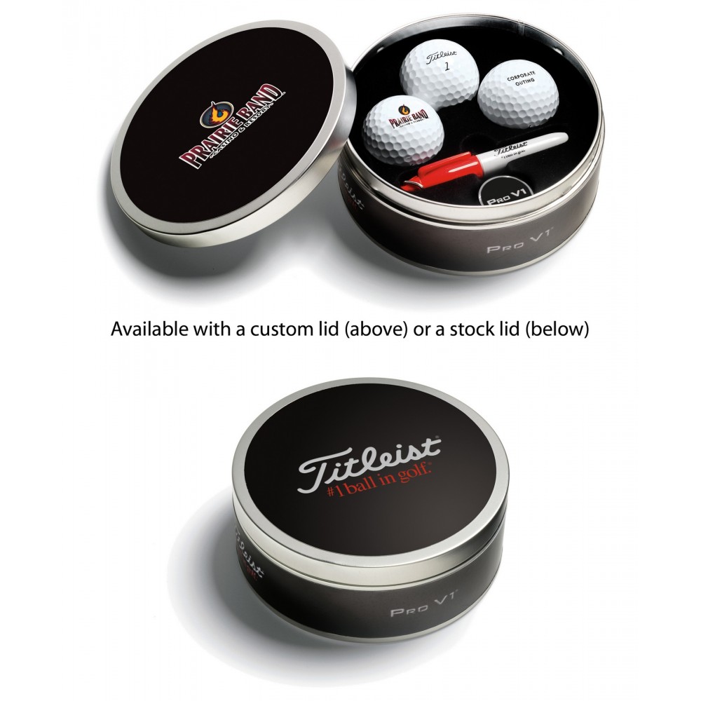 Titleist Pro V1x Golf Ball - 3-Ball Tin (Custom Lid) with Logo