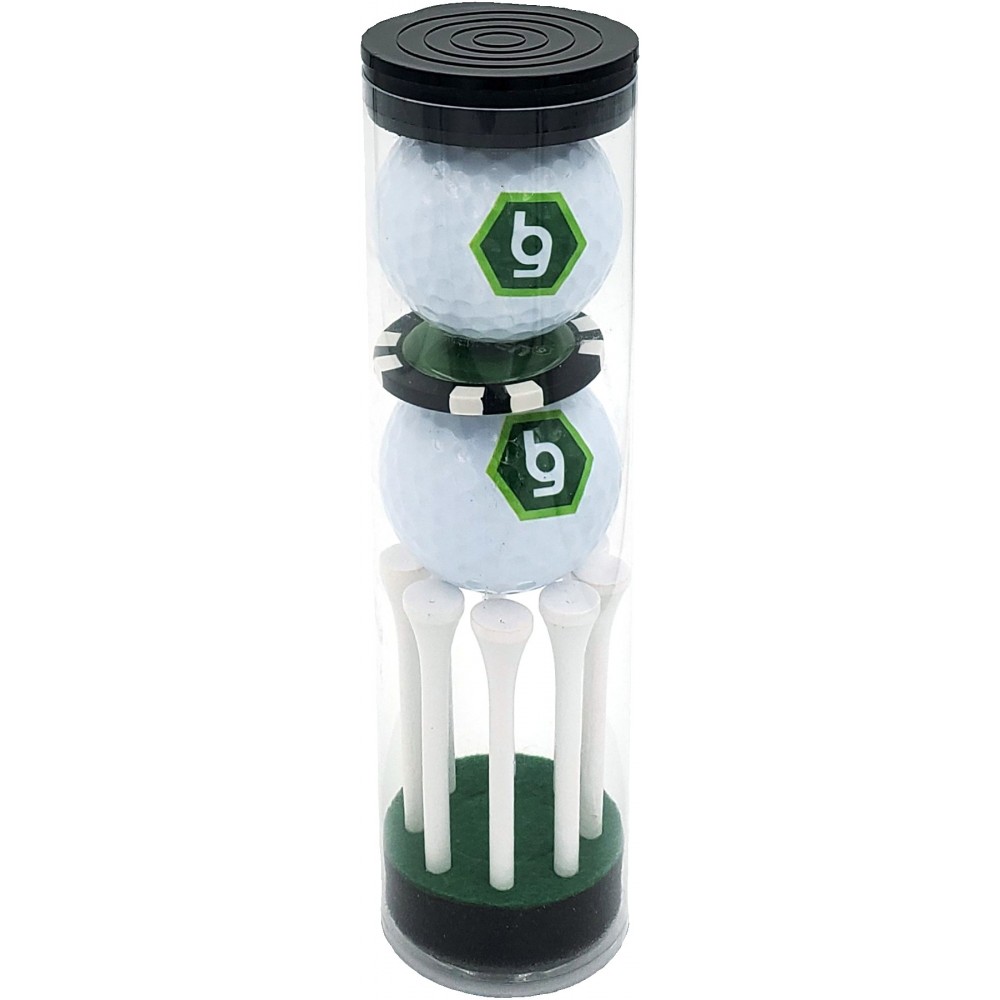 Custom Branded Callaway 2 Ball Domed Poker Chip Tube with Printed Tees