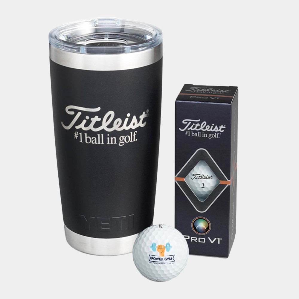 Custom Titleist 3-Ball Pro V1 Golf Balls & YETI 20 oz Tumbler Gift Set