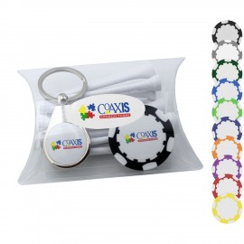 Logo Branded Clear Pillow Pack Golf Gift Set - Key Ring, Poker Chip & Tees