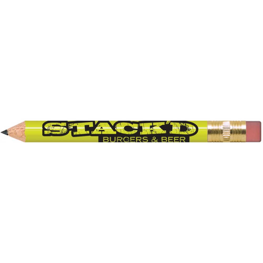 Neon Yellow Round Golf Pencils with Erasers with Logo