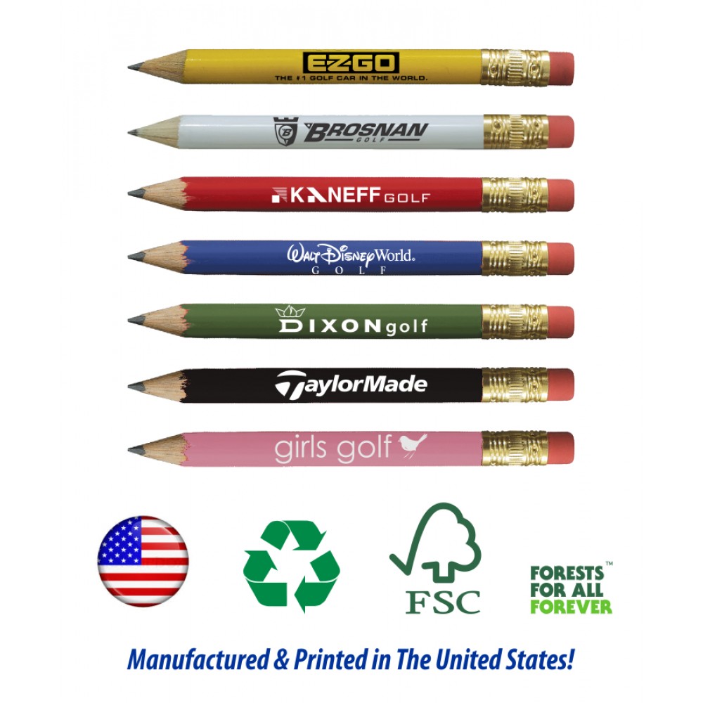 USA Made, Round Golf Pencil w/ Eraser with Logo