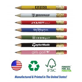 Union Printed - USA Made - Round Wooden Golf Pencil with Eraser with Logo  Union Printed - USA Made - Round Wooden Golf Pencil with Eraser with Logo