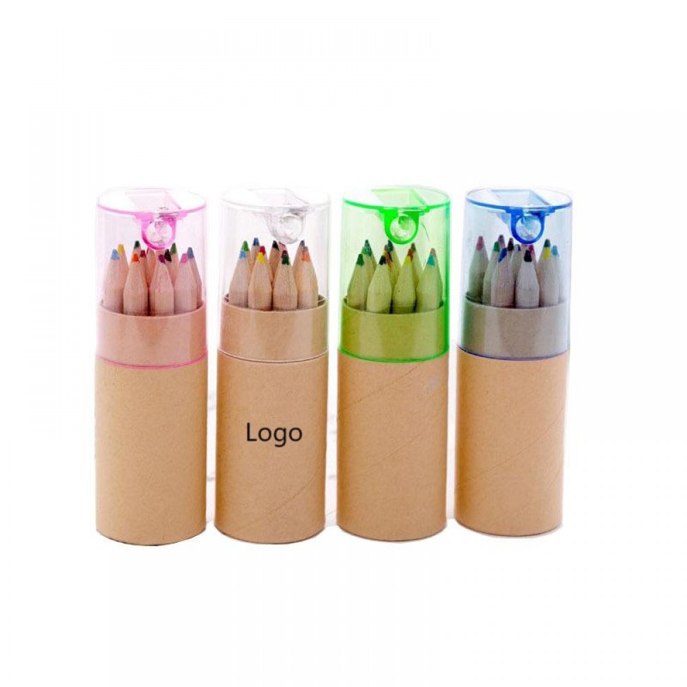 12 Colored Pencils In Tube W/Sharpener with Logo 12 Colored Pencils In Tube W/Sharpener with Logo