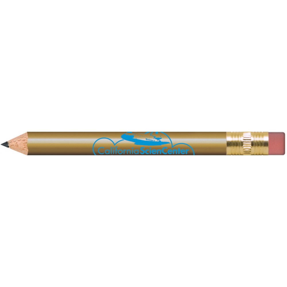 Logo Branded Gold Round Golf Pencils with Erasers Logo Branded Gold Round Golf Pencils with Erasers