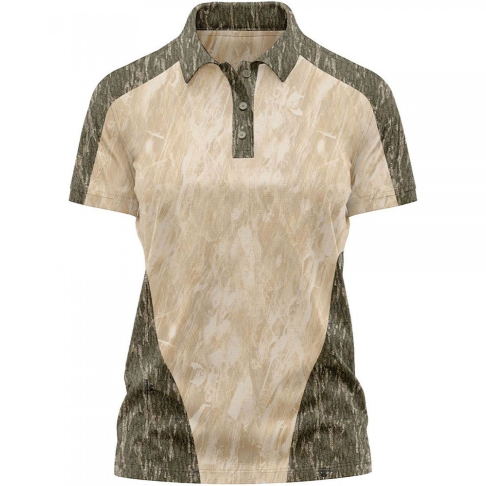 Logo Branded Mossy Oak Fishing 75D Women's Relaxed Pique Polo Short Sleeve  Shirt, UPF 30+ 