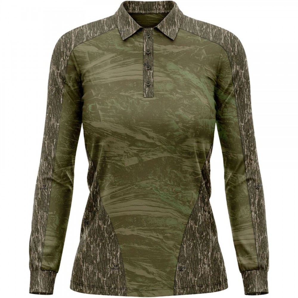 Mossy Oak Women's 4.4 Oz. Polyester Interlock Long Sleeve Polo Shirt with Logo