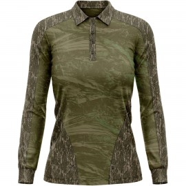 Customized Mossy Oak Women's 4.4 Oz. Polyester Interlock Long Sleeve Polo Shirt