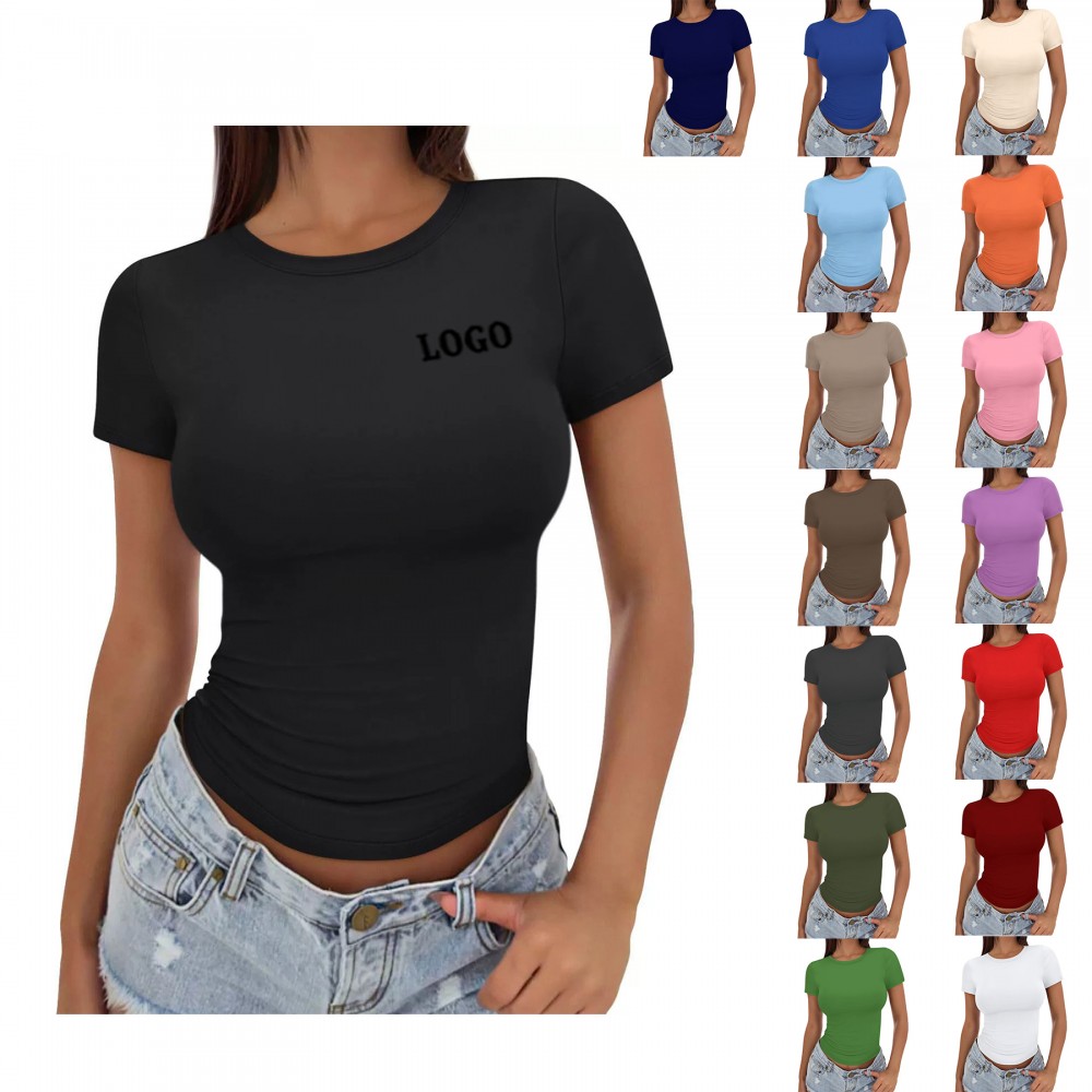 Women's Summer Top Crop Short Sleeve T Shirt with Logo