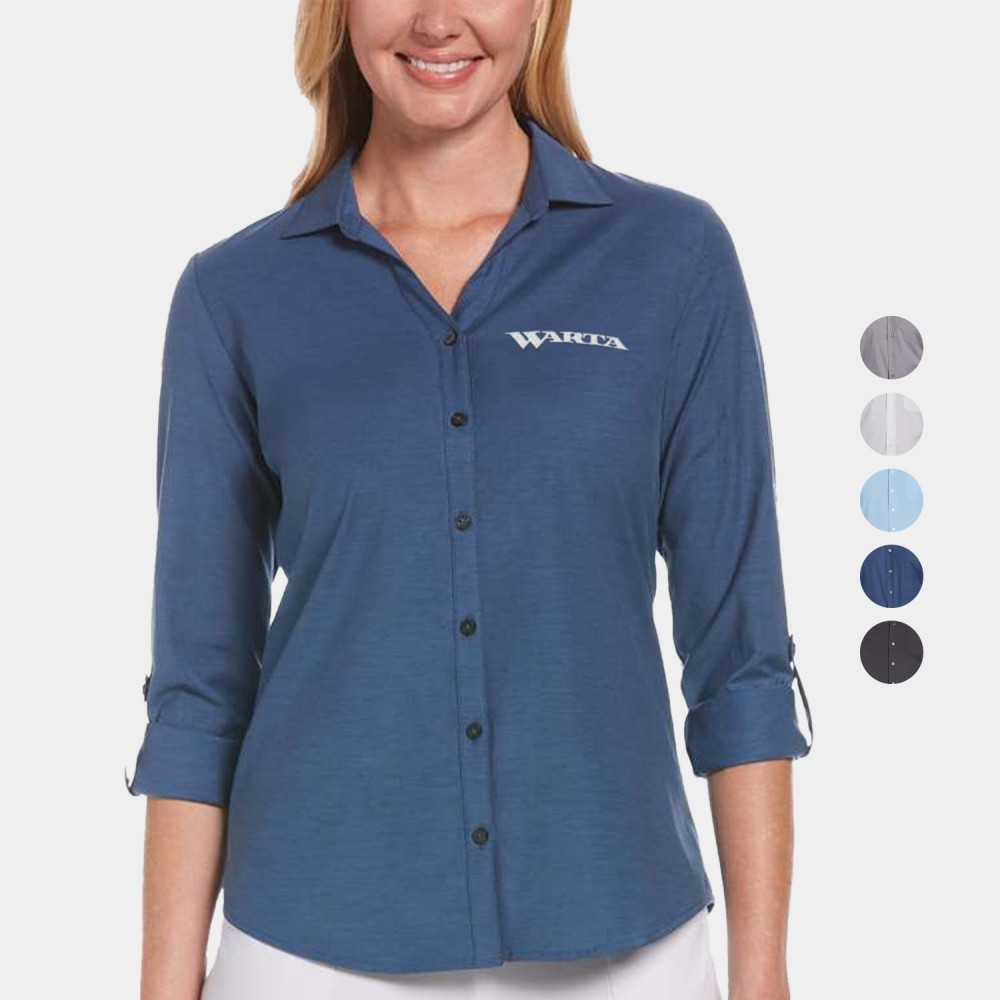 PERRY ELLIS Heathered Woven Women's Button-Down Dress Shirt with Custom Logo with Logo PERRY ELLIS Heathered Woven Women's Button-Down Dress Shirt with Custom Logo with Logo