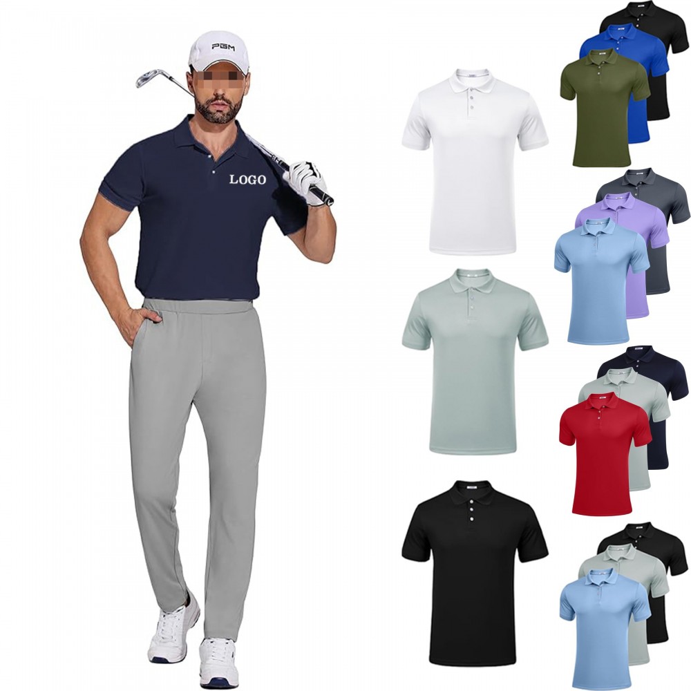 Mens Golf Dry Essential Solid Polo with Logo Mens Golf Dry Essential Solid Polo with Logo