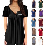 Women's Long Sleeve Henley Shirt Casual Button Up Tunic Top with Logo