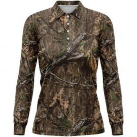 Customized Mossy Oak Women's 4.4 Oz. Polyester Interlock Long Sleeve Polo Shirt  Customized Mossy Oak Women